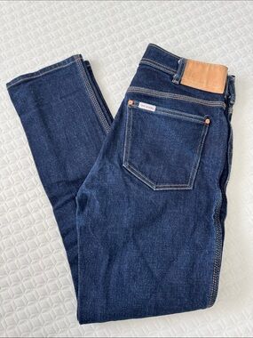 Topo Designs 5-Pocket Denim Jeans Dark Wash Straight Leg Brass Buttons RARE
